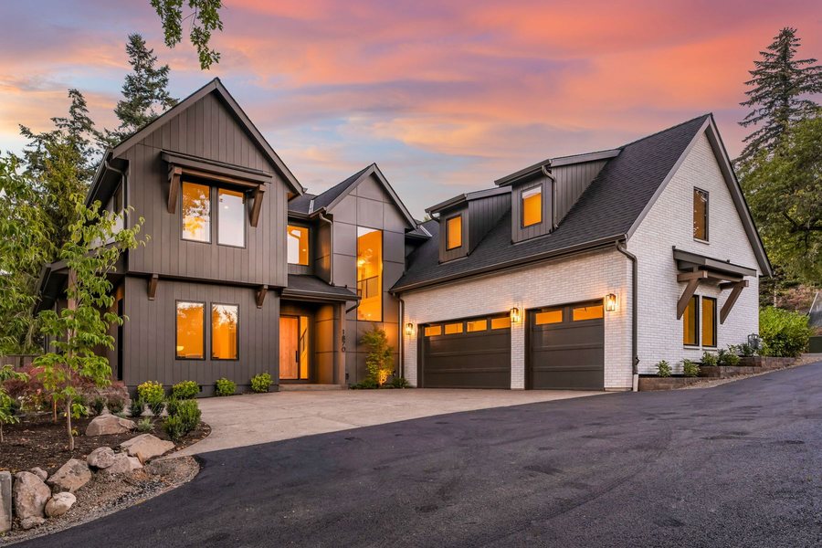 1870 Egan Way, Lake Oswego, front exterior at twilight