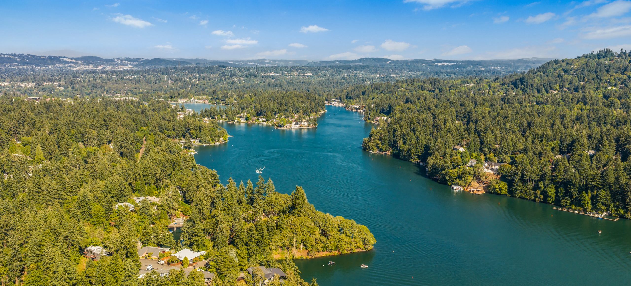 Aerial view down Oswego Lake